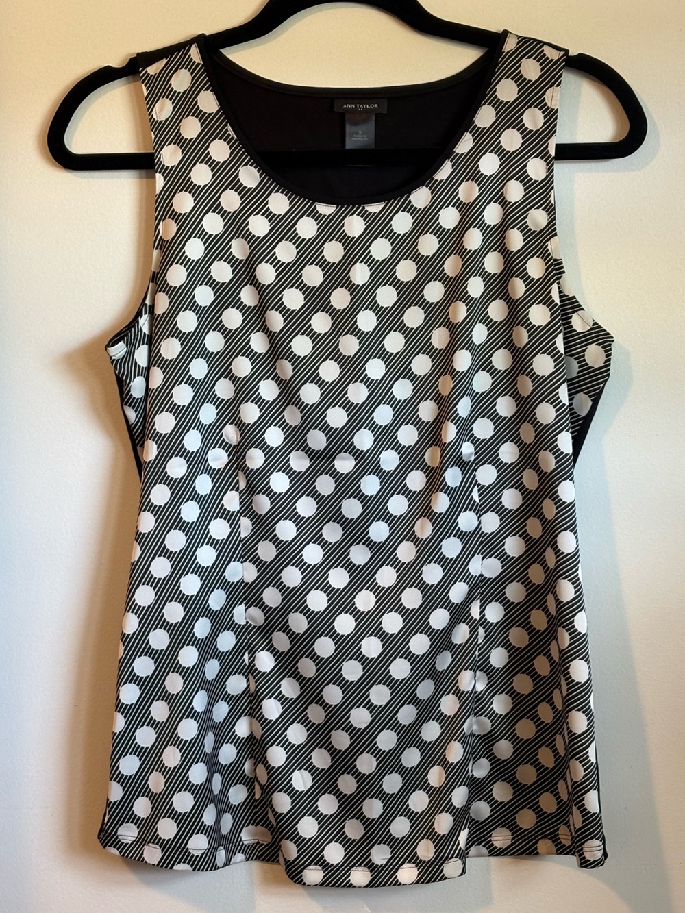 Ann Taylor Factory Mixed Media Polka Dot Sleeveless Blouse Size S EUC